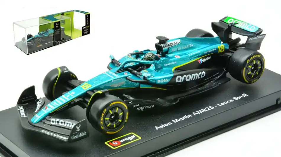 Aston Martin F1 AMR25 18 2025 L. Stroll pilótával és vitrinnel Azonnali szállítás