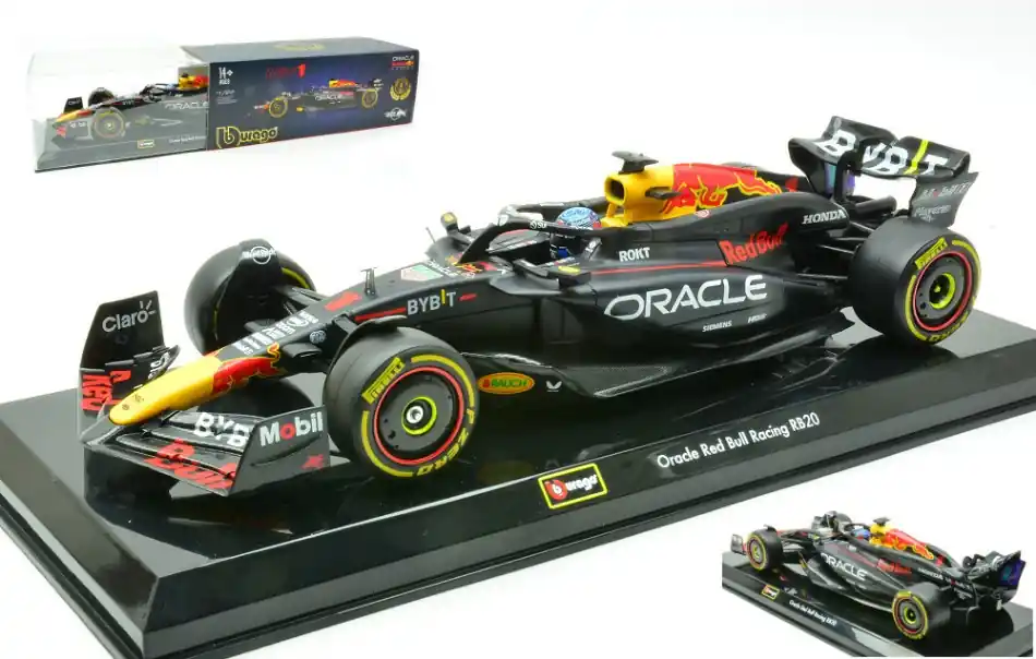 Red Bull F1 RB20 1 2024 M. Verstappen vitrinnel és pilótával Gyors szállítás