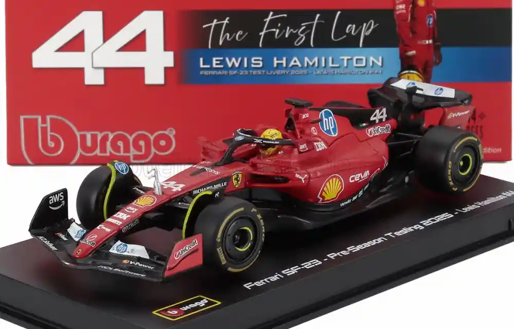 Biztonságos fizetés Ferrari F1 SF-23 44 Fiorano 2025 L. Hamilton vitrinnel és pilótával