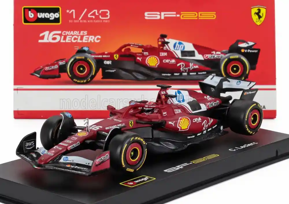 Ferrari F1 SF-25 16 2025 C. Leclerc vitrinnel és pilótával Expressz szállítás