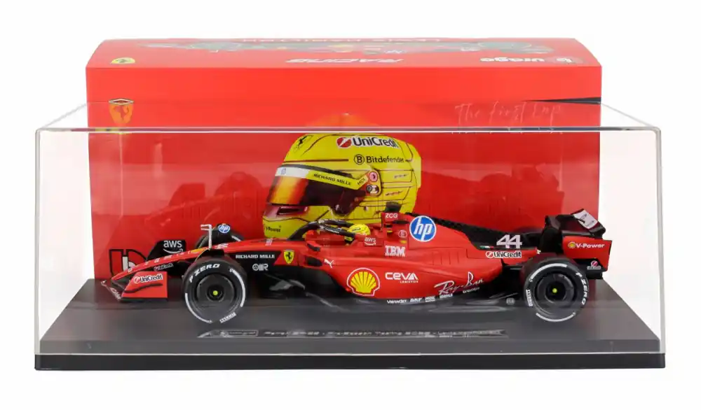 Ferrari F1 SF-23 44 Fiorano teszt 2025 L. Hamilton exkluzív modell vitrinnel Vedd meg most