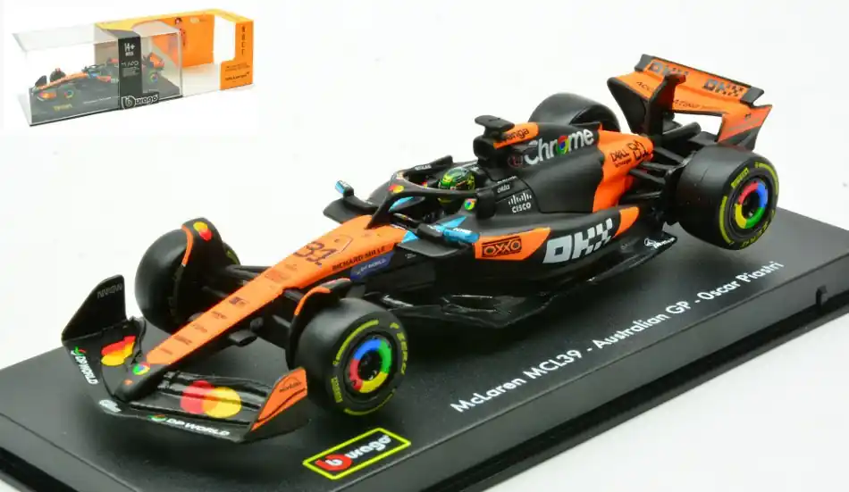 McLaren F1 MCL39 81 2025 O. Piastri vitrinnel és pilótával Expressz szállítás