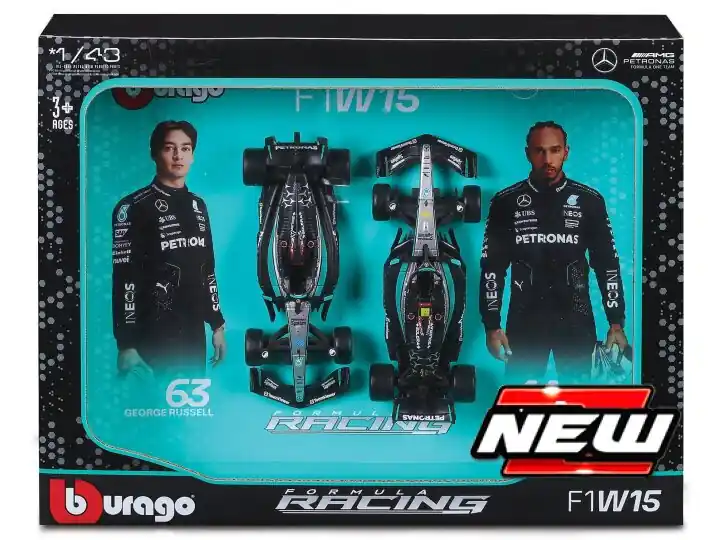 Gyors kiszállítás Mercedes F1 W15 2 modelles szett 2024 44 L. Hamilton + 63 G. Russell