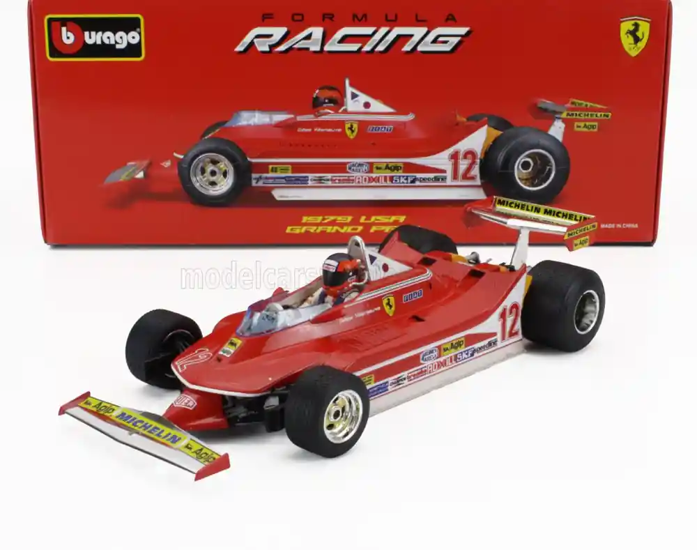 Ferrari F1 312T4 n.12 Watkins Glen GP USA 1979 G. Villeneuve pilótával és esőgumikkal Ne maradj le