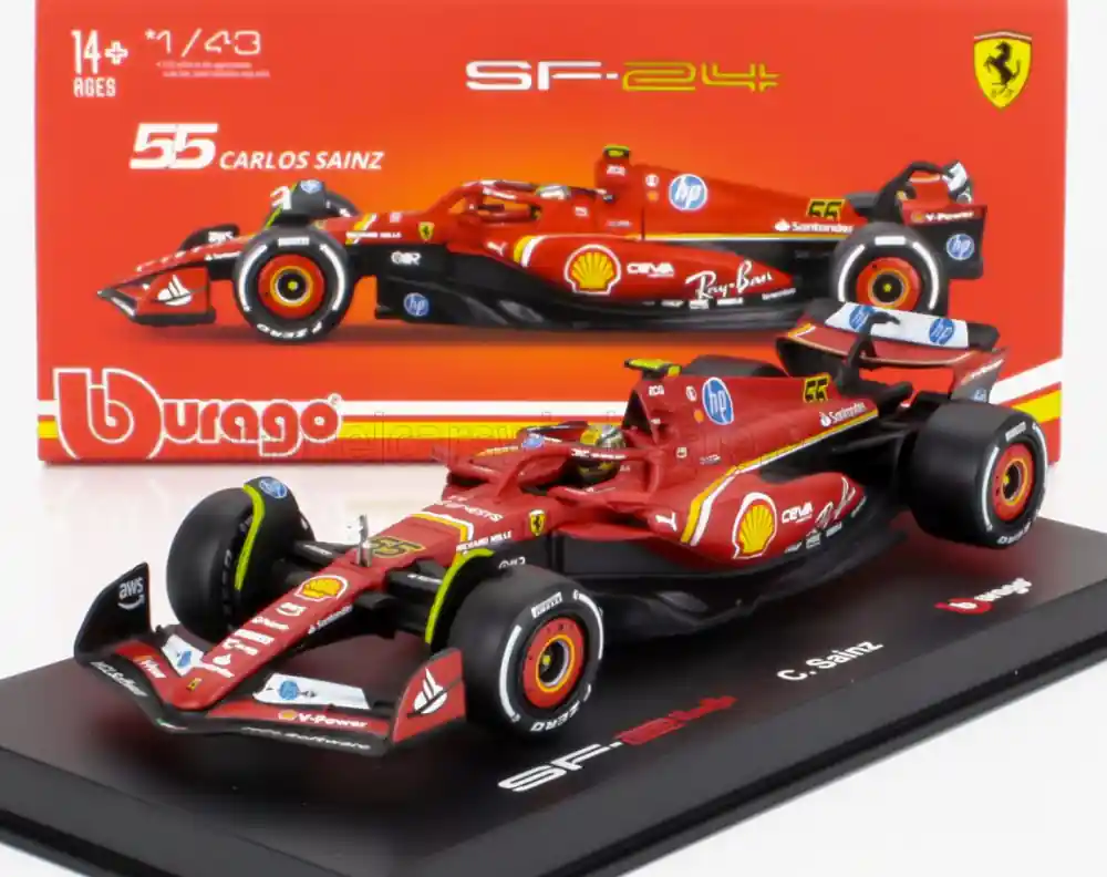 Akció Ferrari F1 SF-24 n.55 Monza GP 2024 C. Sainz pilótával és vitrinnel