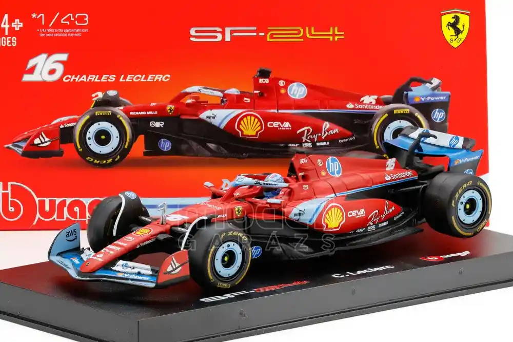 Ferrari F1 SF-24 n.16 Miami GP 2024 C. Leclerc pilótával és vitrinnel Árcsökkenés