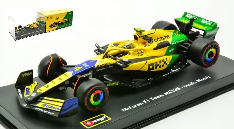 McLaren F1 MCL38 n.4 Monaco GP 2024 L. Norris pilótával és vitrinnel Kihagyhatatlan ajánlat
