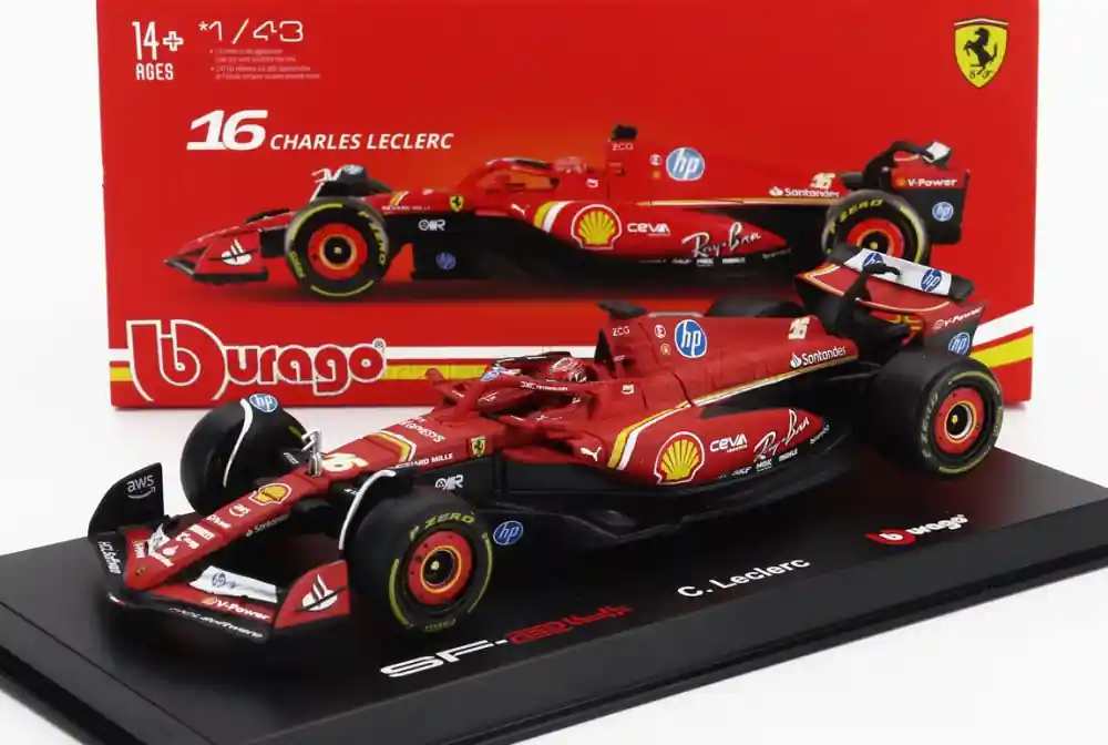 Ferrari F1 SF-24 n.16 Imola GP 2024 C. Leclerc vitrinnel és pilótával Alacsony ár