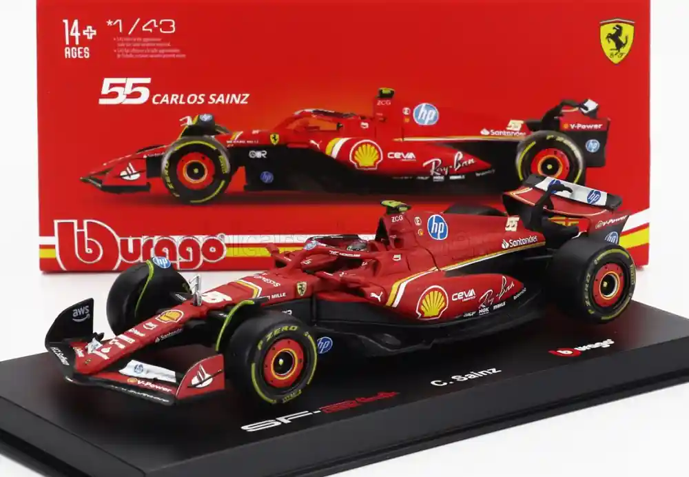 Ferrari F1 SF-24 n.55 Imola GP 2024 C. Sainz pilótával és vitrinnel Biztonságos fizetés
