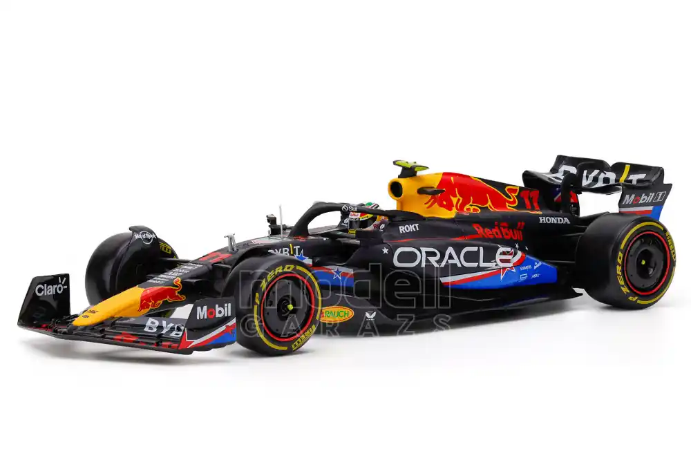Prémium Red Bull F1 RB19 n.11 Austin USA GP 2023 S. Perez vitrinnel és pilótával