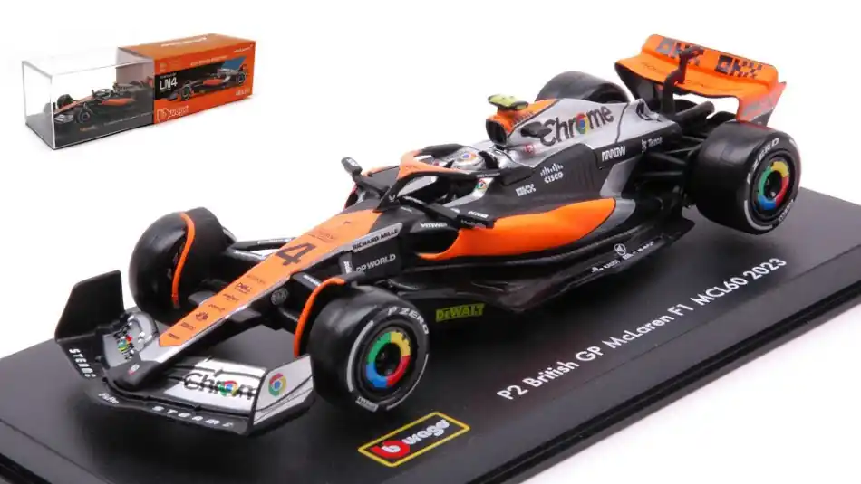 McLaren F1 MCL60 n.4 British GP 2023 L. Norris vitrinnel és pilótával Azonnal elérhető