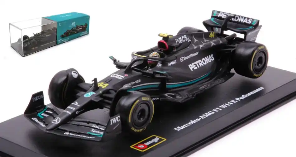 Mercedes F1 W14 n.44 2023 L. Hamilton vitrinnel és pilótával Azonnal elérhető