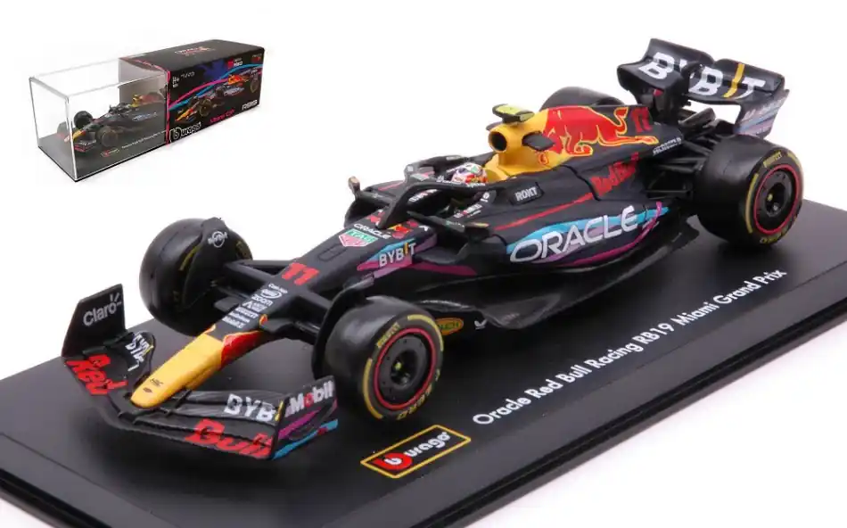 Gyors kiszállítás Red Bull F1 RB19 n11 Miami GP Sergio Perez 2023 vitrinnel és pilótával