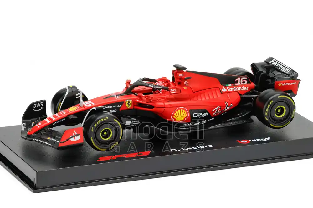 Ferrari F1 SF-23 Team Scuderia Ferrari n.16 2023 C. Leclerc + vitrinnel és pilótával Szuper akció