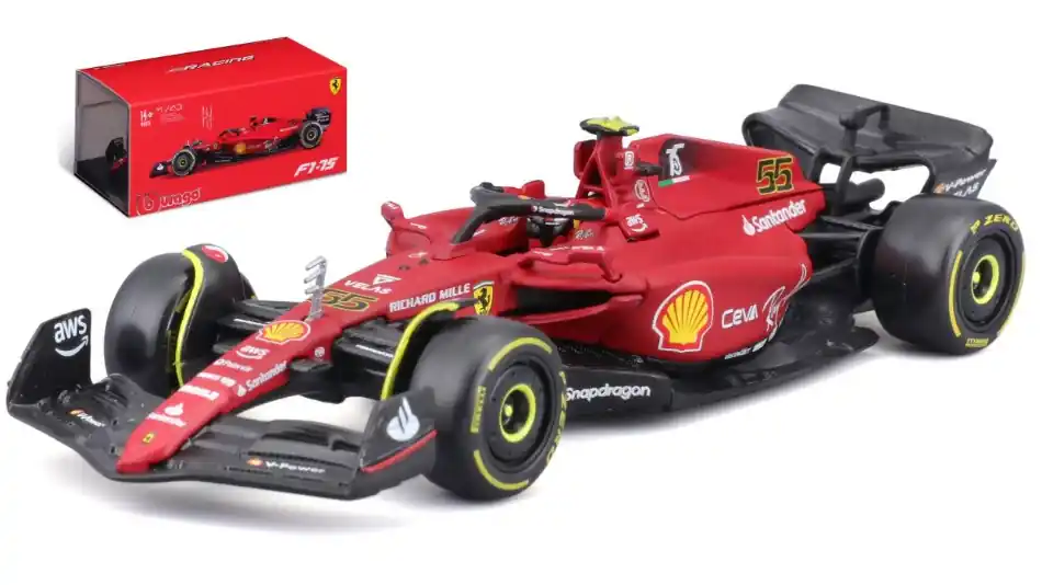 Ferrari F1-75 n.55 2022 C. Sainz vitrinnel és pilótával Kedvezményes ár