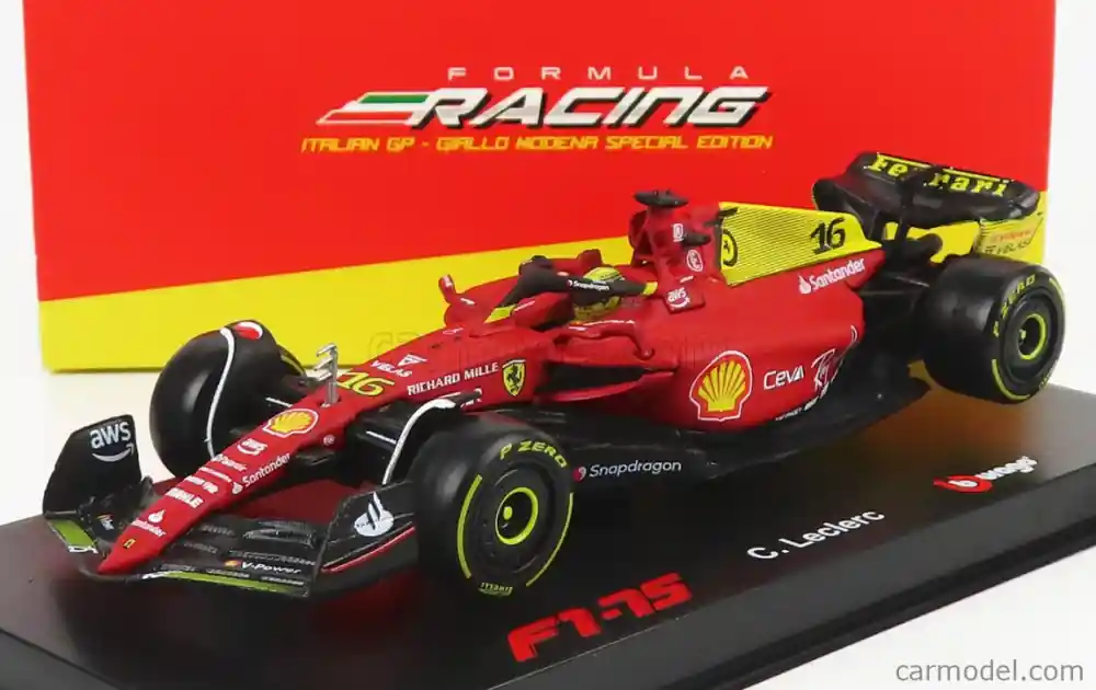 Biztonságos fizetés Ferrari F1-75 n.16 Monza GP 2022 C. Leclerc (pole position) vitrinnel és pilótával