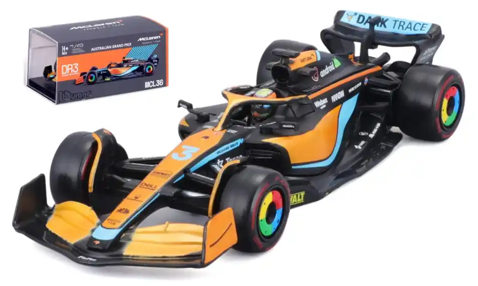 Utolsó esély McLaren F1 MCL36 Daniel Ricciardo 2022 n.3 Australian GP vitrinnel és pilótával