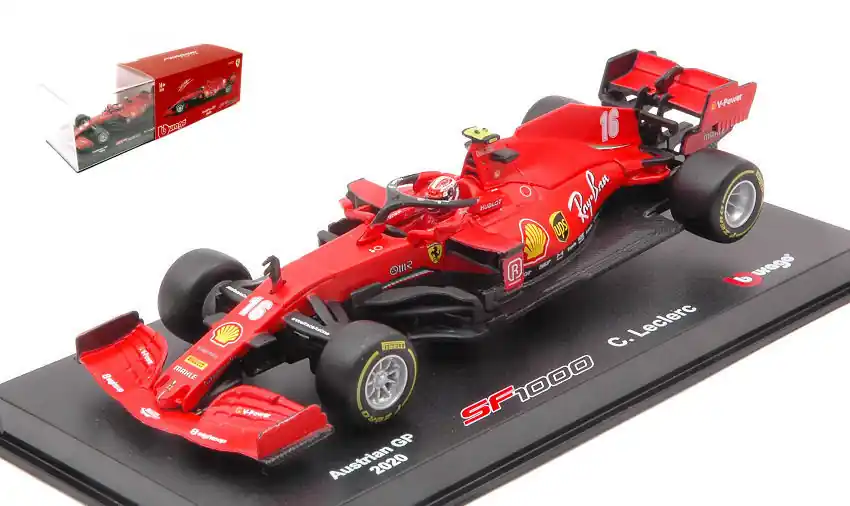 Azonnali szállítás Ferrari F1 SF1000 n.16 Austrian GP 2020 Charles Leclerc vitrinnel és pilótával