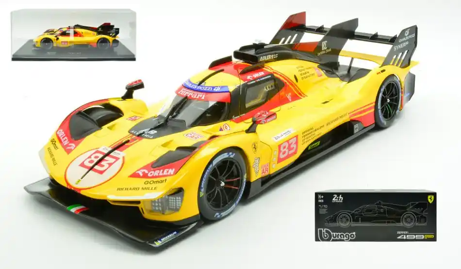 Gyors szállítás Ferrari 499P n.83 24h Le Mans 2024 R. Kubica - R. Shwartzman - Y. Ye exkluzív modell vitrinnel