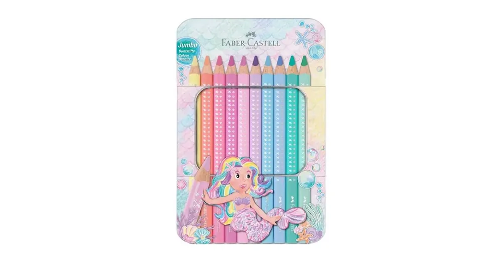 Akciós ár Faber-Castell Sparkle Jumbo háromszögletű pasztell színesceruza 10db-os szett fém dobozban