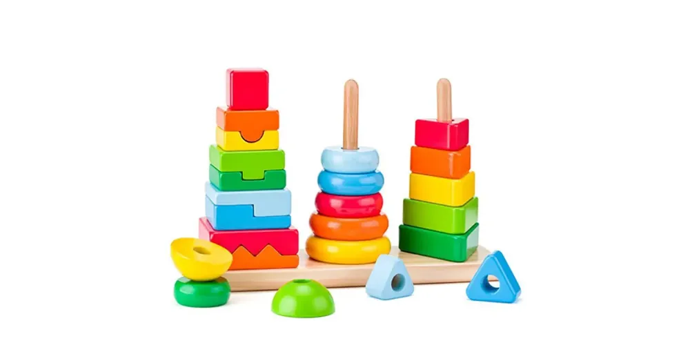Bestseller Montessori fa toronyépítő játékszett – Woodyland