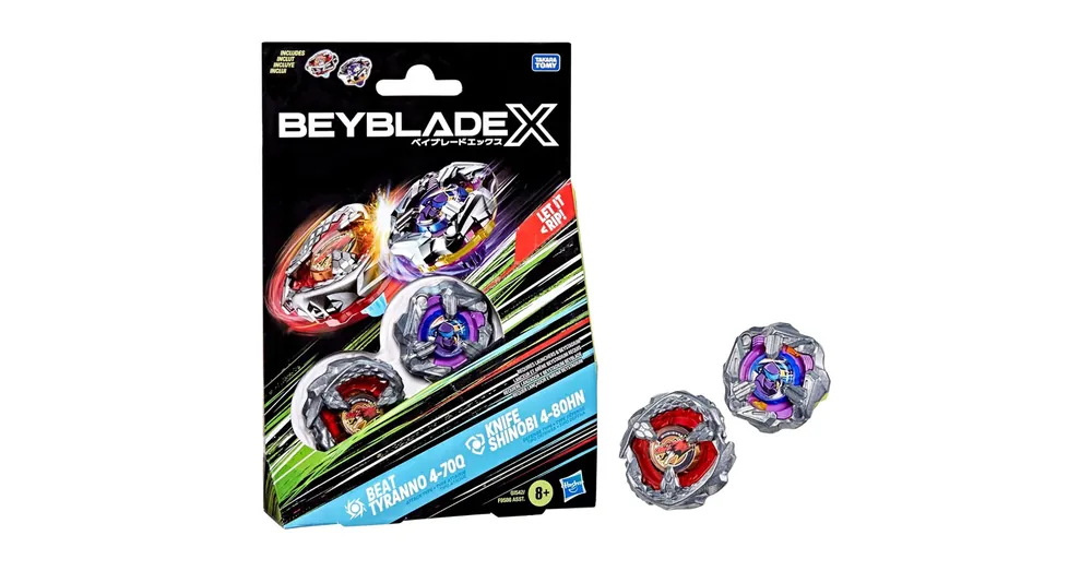 Beyblade X Dupla csomag – Beat Tyranno 4–70Q Knife Shinobi 4–80HN pörgettyű – Hasbro Gyors szállítás