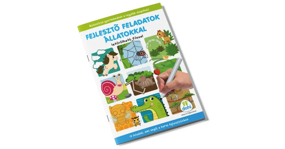 Fejlesztő feladatok állatokkal foglalkoztató füzet letörölhető filccel Biztonságos fizetés