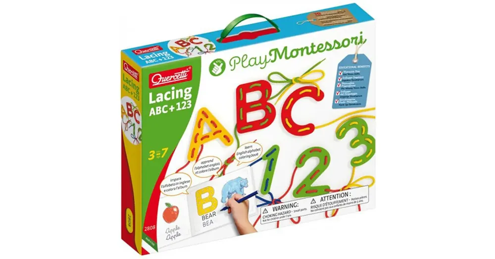 Exkluzív ajánlat Quercetti Montessori ABC+123 fűzős fejlesztő játék