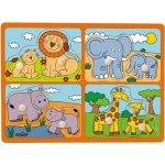 Vadállatok kicsinyükkel fa forma-puzzle fogantyúval – Woodyland Árengedmény