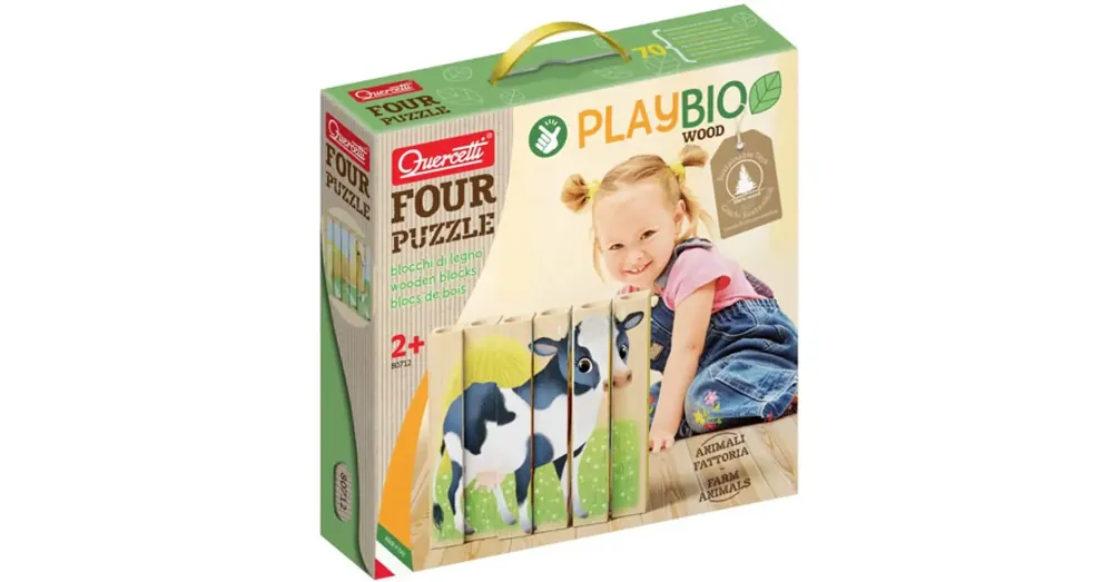Újdonság PlayBio Háztáji állatok 4 az 1-ben fahasáb puzzle – Quercetti