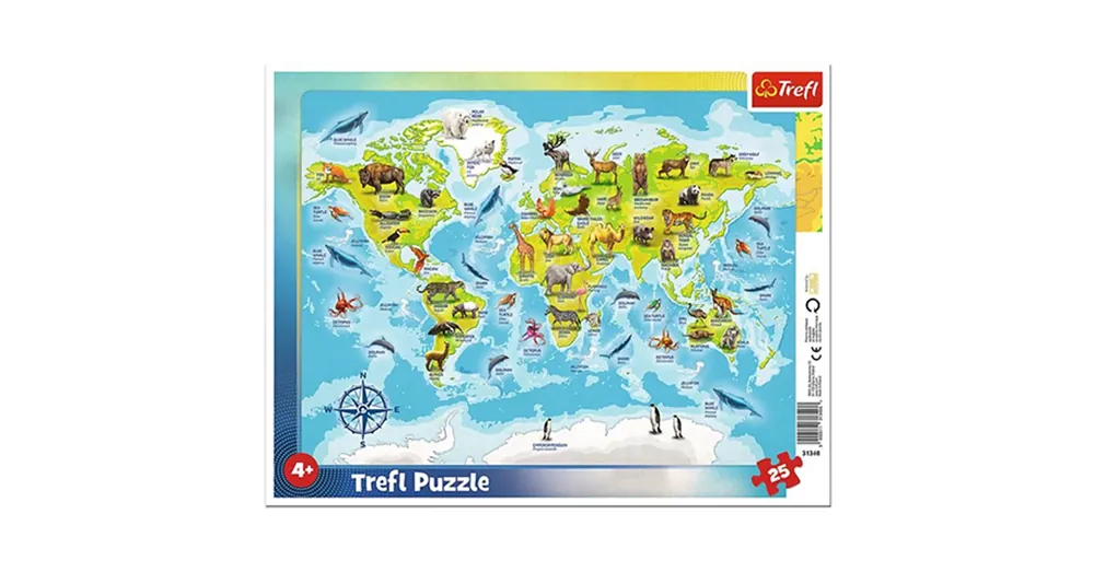 Rendeld meg most Világtérkép állatokkal 25 db-os keretes puzzle – Trefl