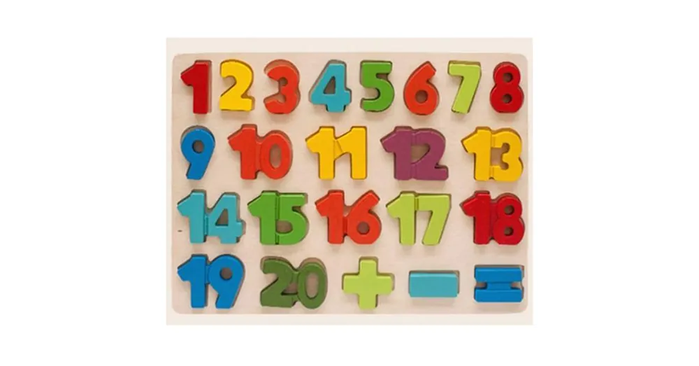Színes fa formaillesztő puzzle számokkal 1–20ig 23 db-os készlet Akció