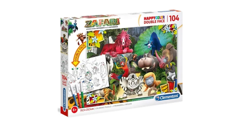Gyors kiszállítás Zafari Double 2 az 1-ben 104 db-os színezhető kétoldalas puzzle – Clementoni