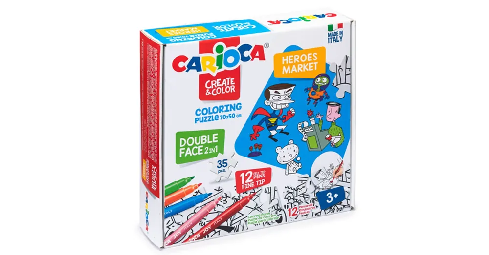 Hősök színezhető kétoldalú puzzle 12 db filctollal – Carioca Legnépszerűbb
