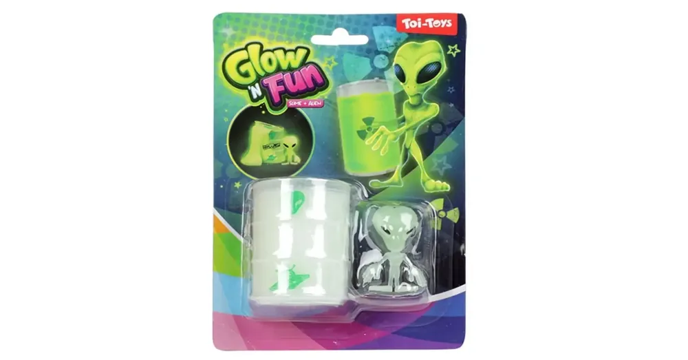 Olcsó Glow‘N Fun Slime Alien Fluoreszkáló slime trutyi olajos hordóban űrlény figurával