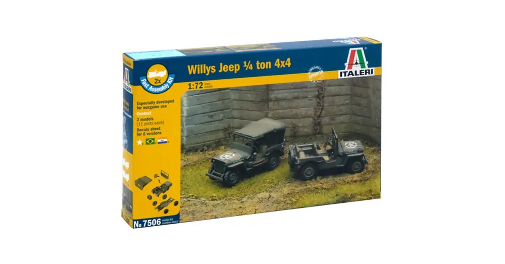 Italeri 1/72 Willys Jeep 1/4 ton 4×4 katonai járművek 2 db-os makett szett Vásárlói kedvenc