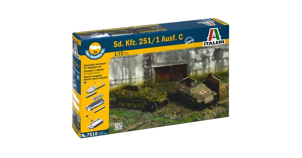 Legkelendőbb Italeri 1/72 Sd. Kfz. 251/1 Ausf. C féllánctalpas páncélozott járművek 2 db-os makett szett