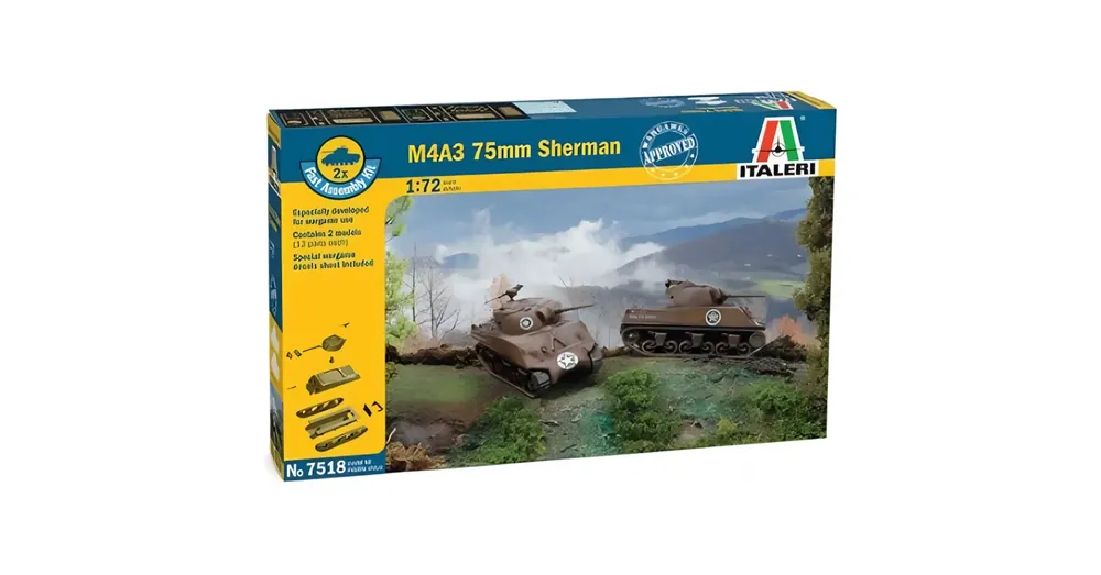 Szuper akció Italeri 1/72 M4A3 75 mm Sherman tank 2 db-os makett szett