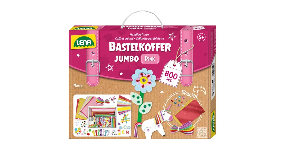 Akció LENA Jumbo rózsaszín barkácskoffer 800 db-os kreatív játékszett