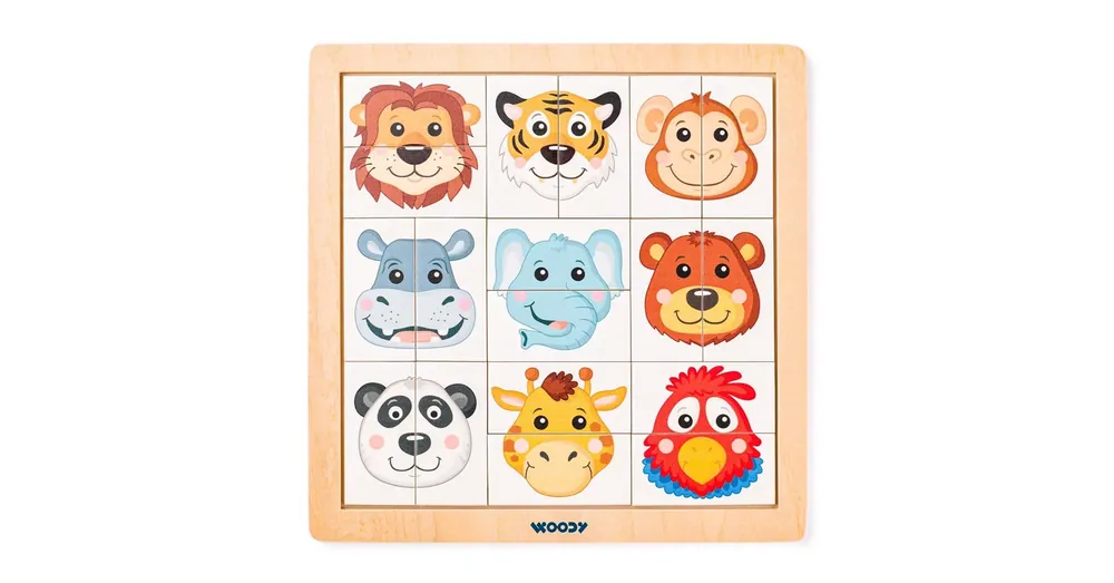 Montessori Szafari állatfejes fa kirakó – Woodyland Kiárusítás